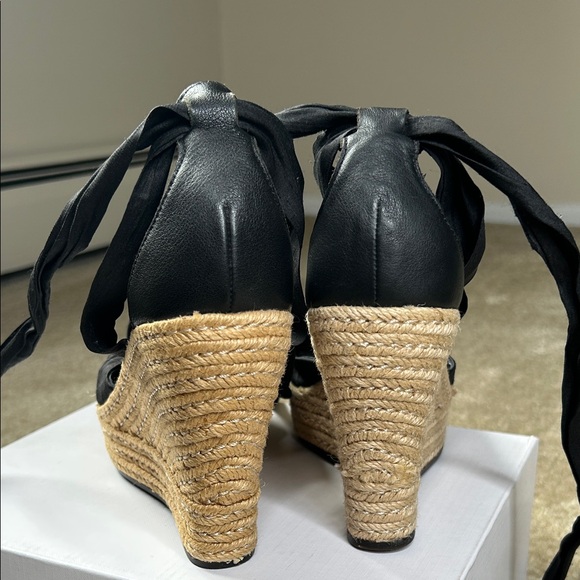UGG Black/Tan Lace Up Espadrille Wedge Sandals - Picture 8 of 12